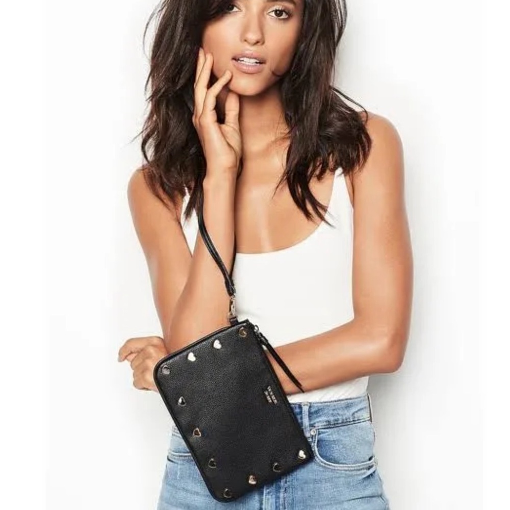 Victoria’s Secret Black Heart Studded Wristlet Clutch- LIKE NEW